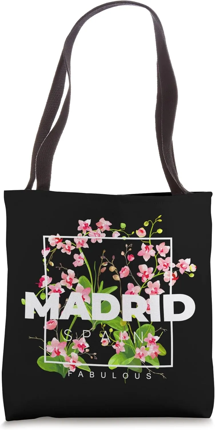Enjoy Cool Floral Madrid Spain Novelty Graphic Design Tote Bag