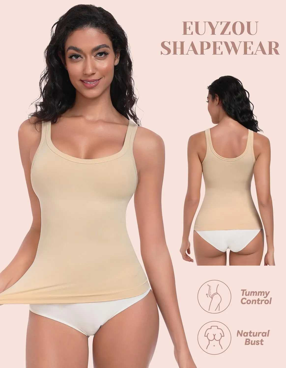 EUYZOU Womens Shapewear Tummy Control Tank Top Scoop Neck Seamless Compression Tanks for Women Body Shaper Camisole Top