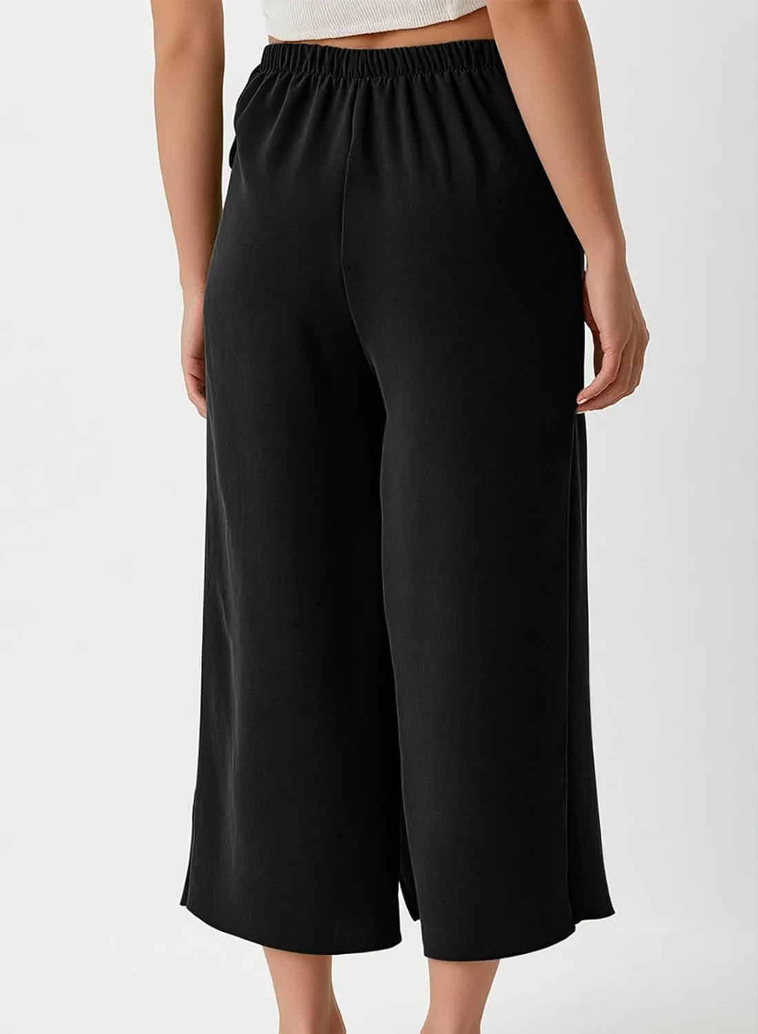 EVALESS Women's Wide Leg Palazzo Pants Work Casual Trousers Summer Elastic High Waisted Cute Side Tie Culottes with Pockets