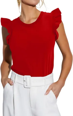 Ezbelle Women's Summer Sleeveless Tops Ruffle Shirts Tank Top Trendy Office Tshirt 2025