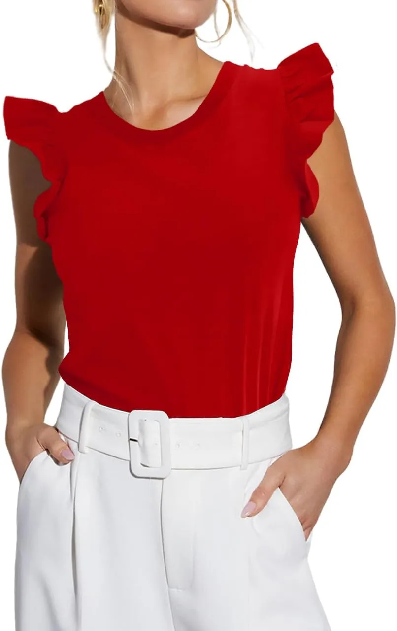 Ezbelle Women's Summer Sleeveless Tops Ruffle Shirts Tank Top Trendy Office Tshirt 2025