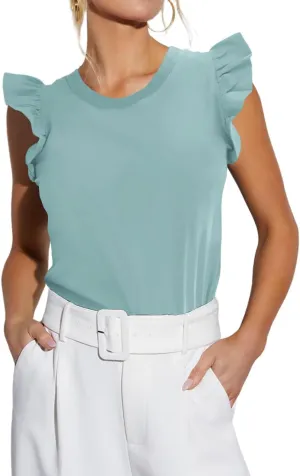 Ezbelle Women's Summer Sleeveless Tops Ruffle Shirts Tank Top Trendy Office Tshirt 2025