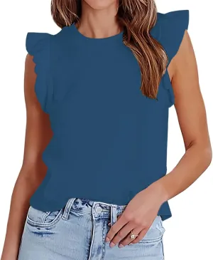 Ezbelle Women's Summer Sleeveless Tops Ruffle Shirts Tank Top Trendy Office Tshirt 2025
