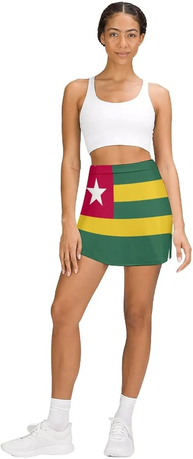 Fattyeery Skirts Casual Golf-Skorts Uganda Flag for Women Knee Length Comfort Skort Women's High Waist Athletic Skirt