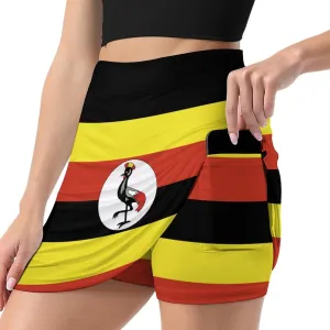 Fattyeery Skirts Casual Golf-Skorts Uganda Flag for Women Knee Length Comfort Skort Women's High Waist Athletic Skirt
