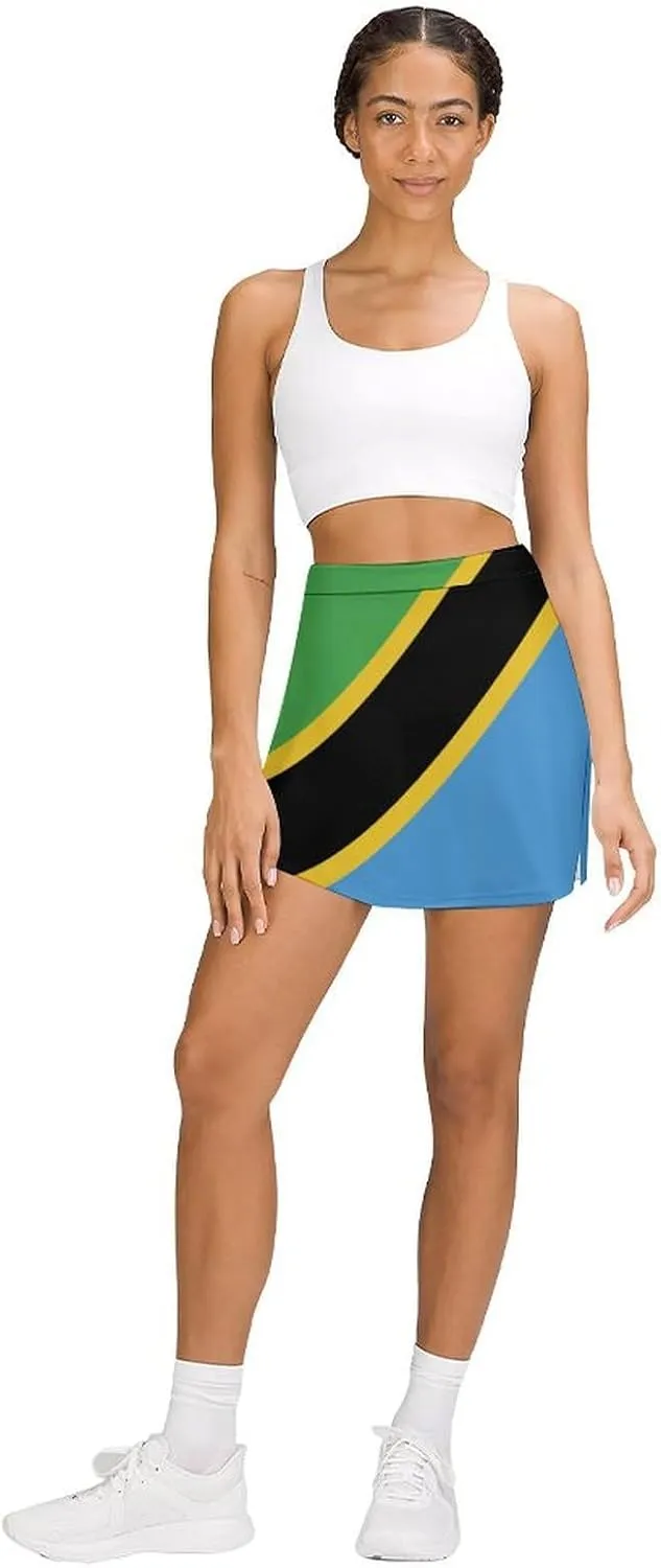 Fattyeery Skirts Casual Golf-Skorts Uganda Flag for Women Knee Length Comfort Skort Women's High Waist Athletic Skirt