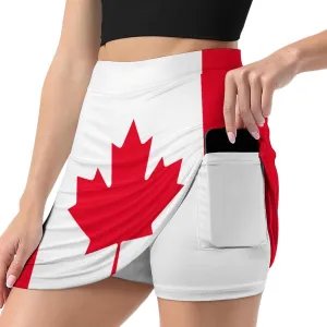 Fattyeery Women's Athletic Skorts Canada Flag Lightweight Skirts Inner Shorts with Pocket Tennis Workout Sports Skort