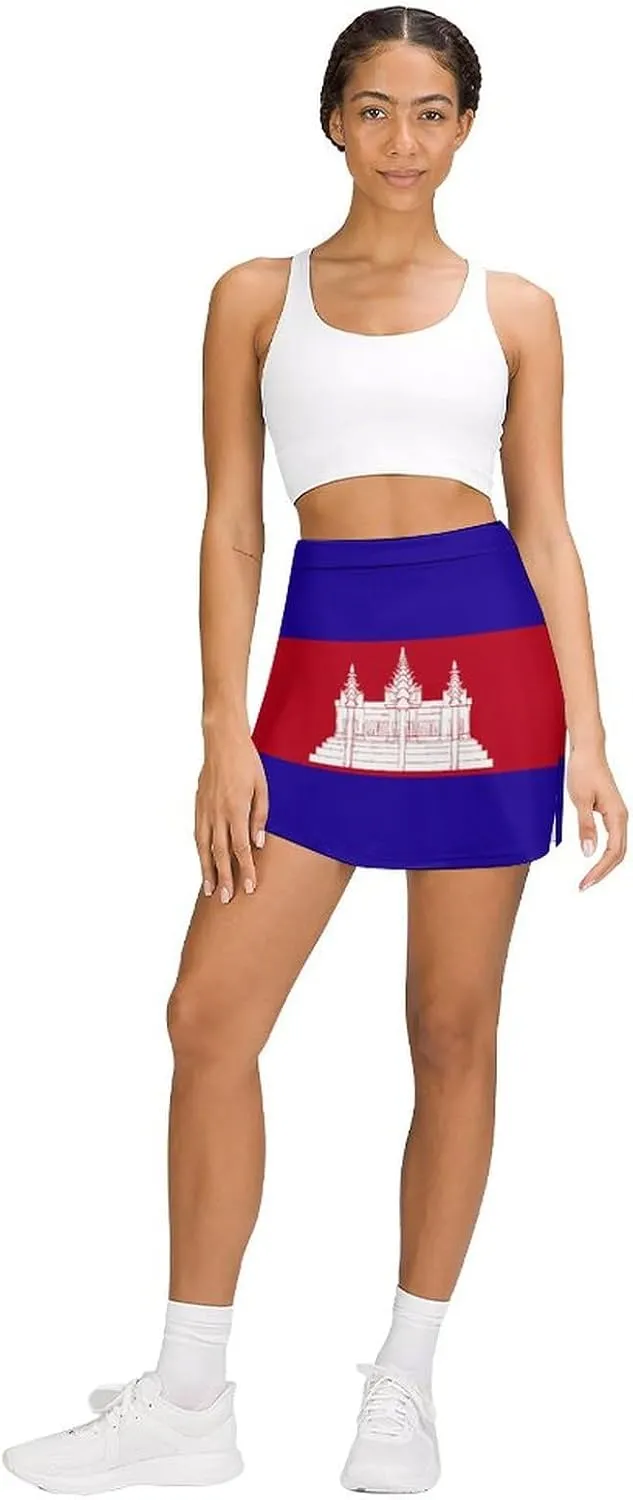 Fattyeery Women's Athletic Skorts Canada Flag Lightweight Skirts Inner Shorts with Pocket Tennis Workout Sports Skort