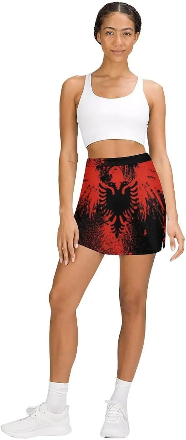 Fattyeery Women's Athletic Skorts Canada Flag Lightweight Skirts Inner Shorts with Pocket Tennis Workout Sports Skort