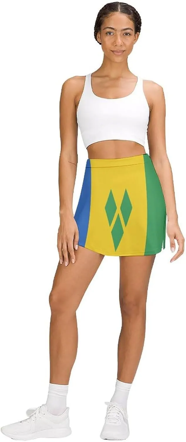 Fattyeery Women's Athletic Skorts Sri Lanka Flag Lightweight Skirts Inner Shorts with Pocket Tennis Workout Sports Skort