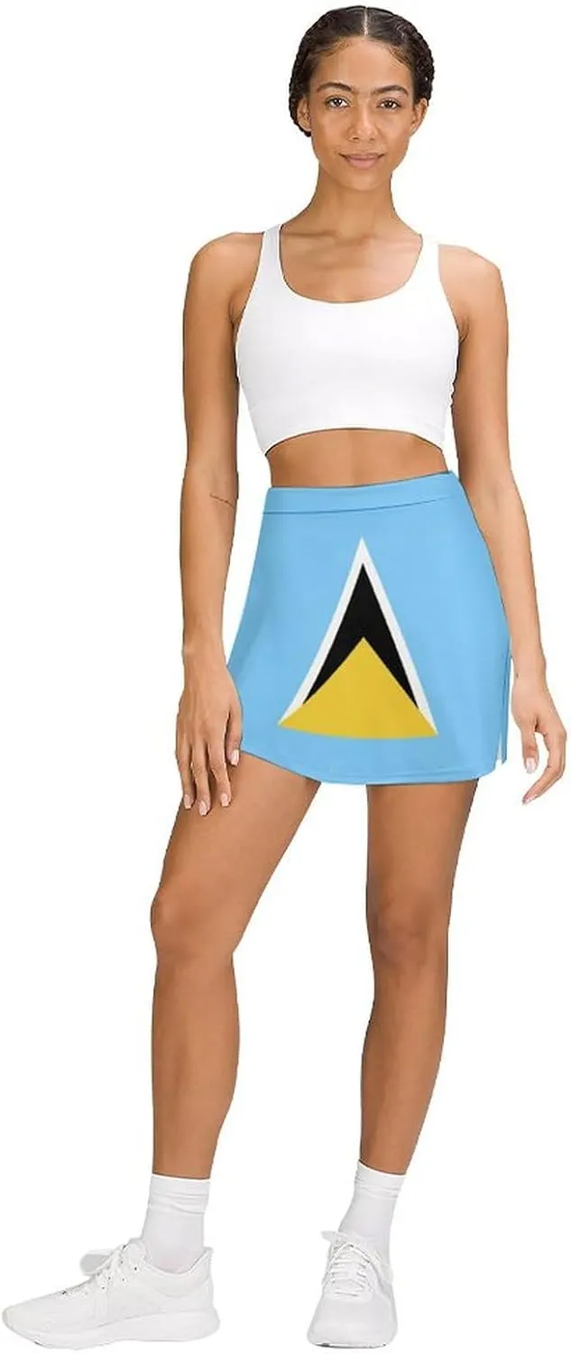 Fattyeery Women's Athletic Skorts Sri Lanka Flag Lightweight Skirts Inner Shorts with Pocket Tennis Workout Sports Skort