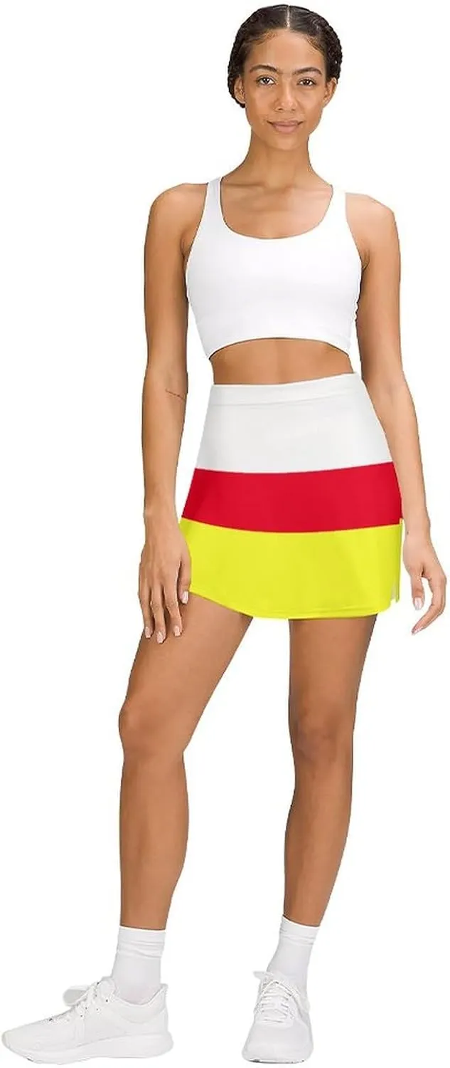 Fattyeery Women's Athletic Skorts Sri Lanka Flag Lightweight Skirts Inner Shorts with Pocket Tennis Workout Sports Skort