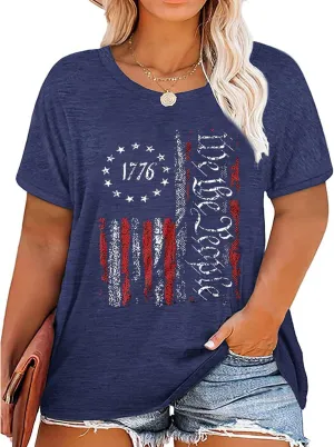 FCHICH Plus Size We The People 1776 Tshirt Women American Flag Graphic Patriotic Tees Casual Short Sleeve 4th of July Shirt