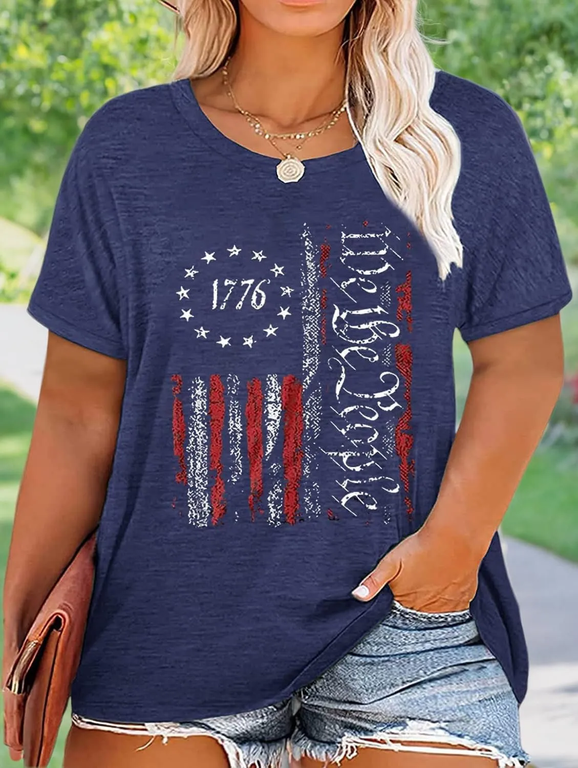 FCHICH Plus Size We The People 1776 Tshirt Women American Flag Graphic Patriotic Tees Casual Short Sleeve 4th of July Shirt