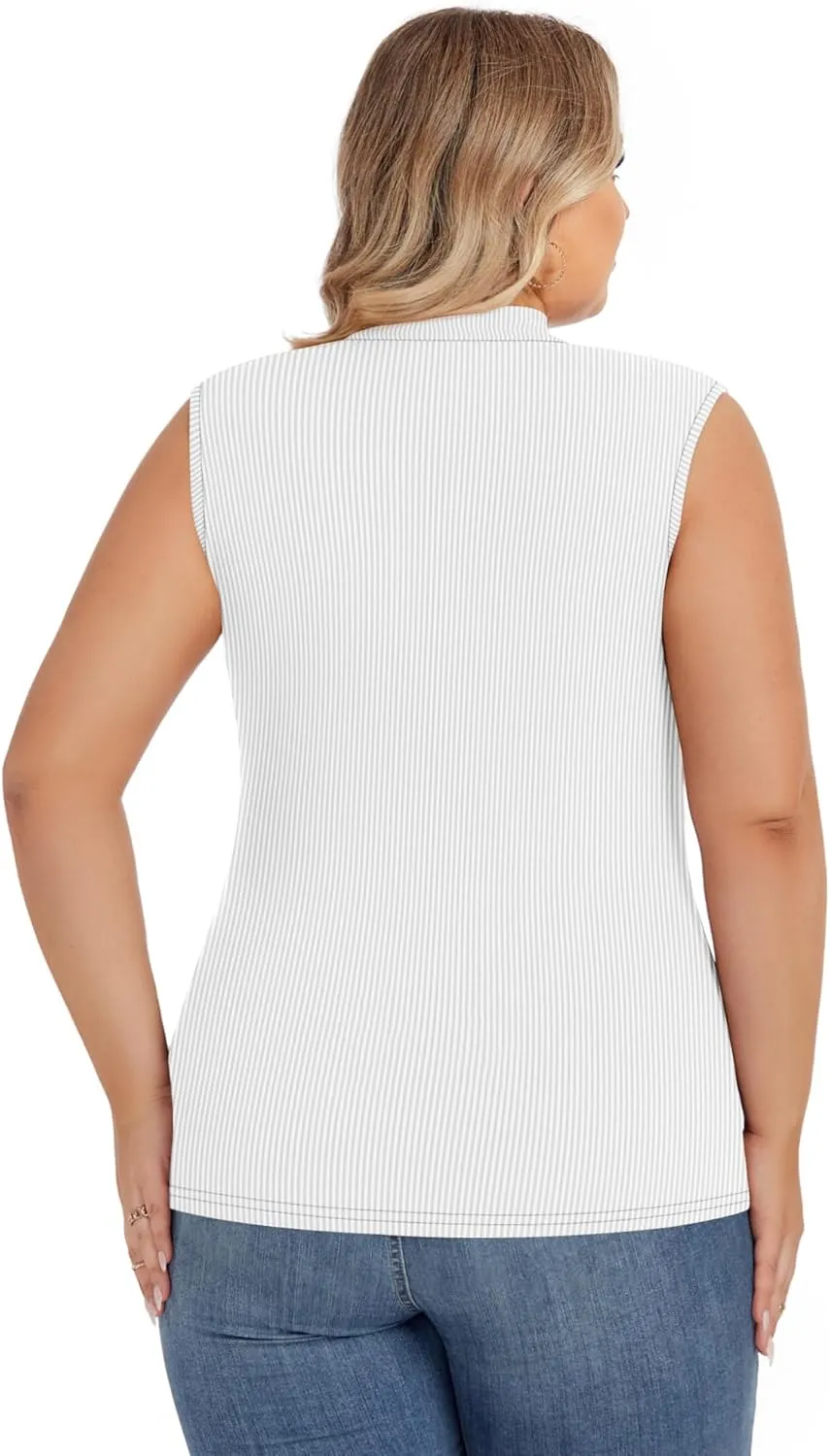 Ficerd 3 Pack Women's Plus Size Tank Tops, Sleeveless Mock Neck Shirts Basic Stretch Summer Tee Slim Fitted Lightweight Tops