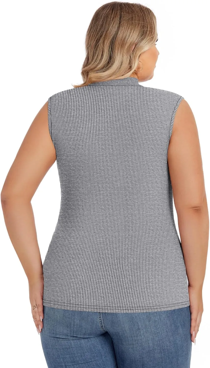 Ficerd 3 Pack Women's Plus Size Tank Tops, Sleeveless Mock Neck Shirts Basic Stretch Summer Tee Slim Fitted Lightweight Tops