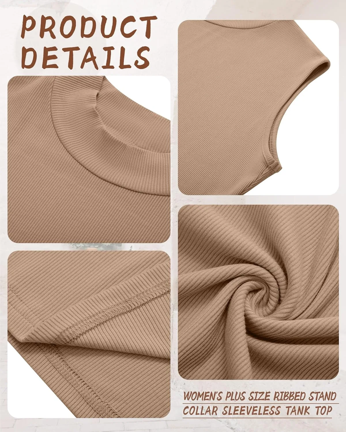 Ficerd 3 Pack Women's Plus Size Tank Tops, Sleeveless Mock Neck Shirts Basic Stretch Summer Tee Slim Fitted Lightweight Tops