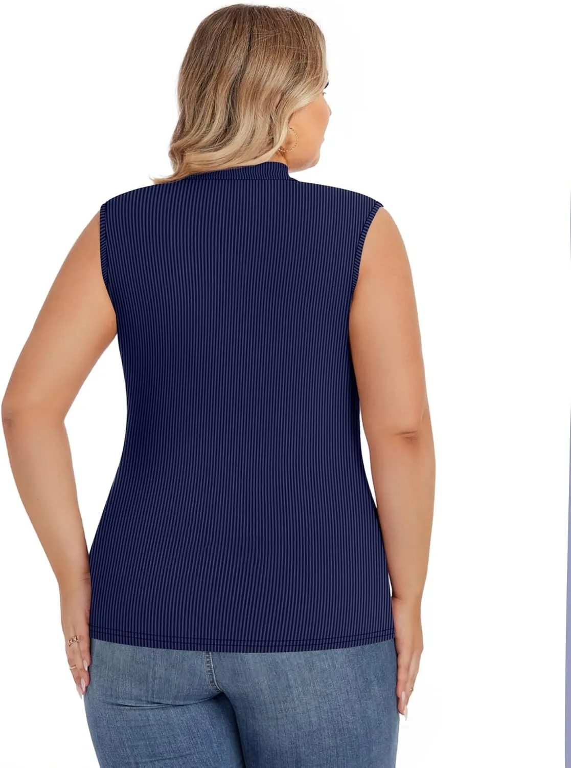 Ficerd 3 Pack Women's Plus Size Tank Tops, Sleeveless Mock Neck Shirts Basic Stretch Summer Tee Slim Fitted Lightweight Tops