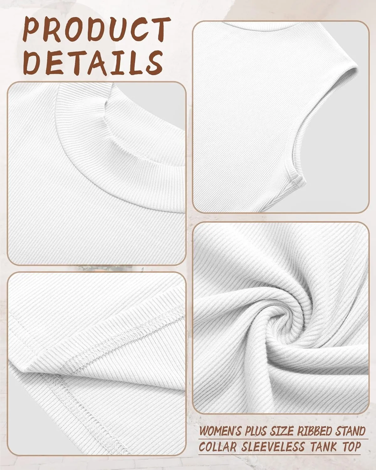 Ficerd 3 Pack Women's Plus Size Tank Tops, Sleeveless Mock Neck Shirts Basic Stretch Summer Tee Slim Fitted Lightweight Tops