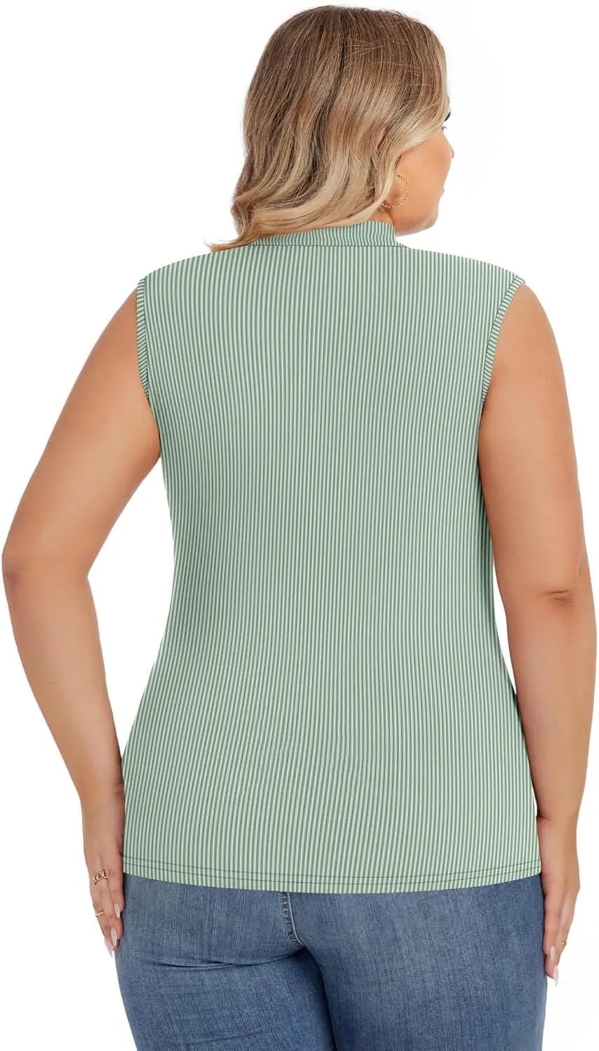 Ficerd 3 Pack Women's Plus Size Tank Tops, Sleeveless Mock Neck Shirts Basic Stretch Summer Tee Slim Fitted Lightweight Tops