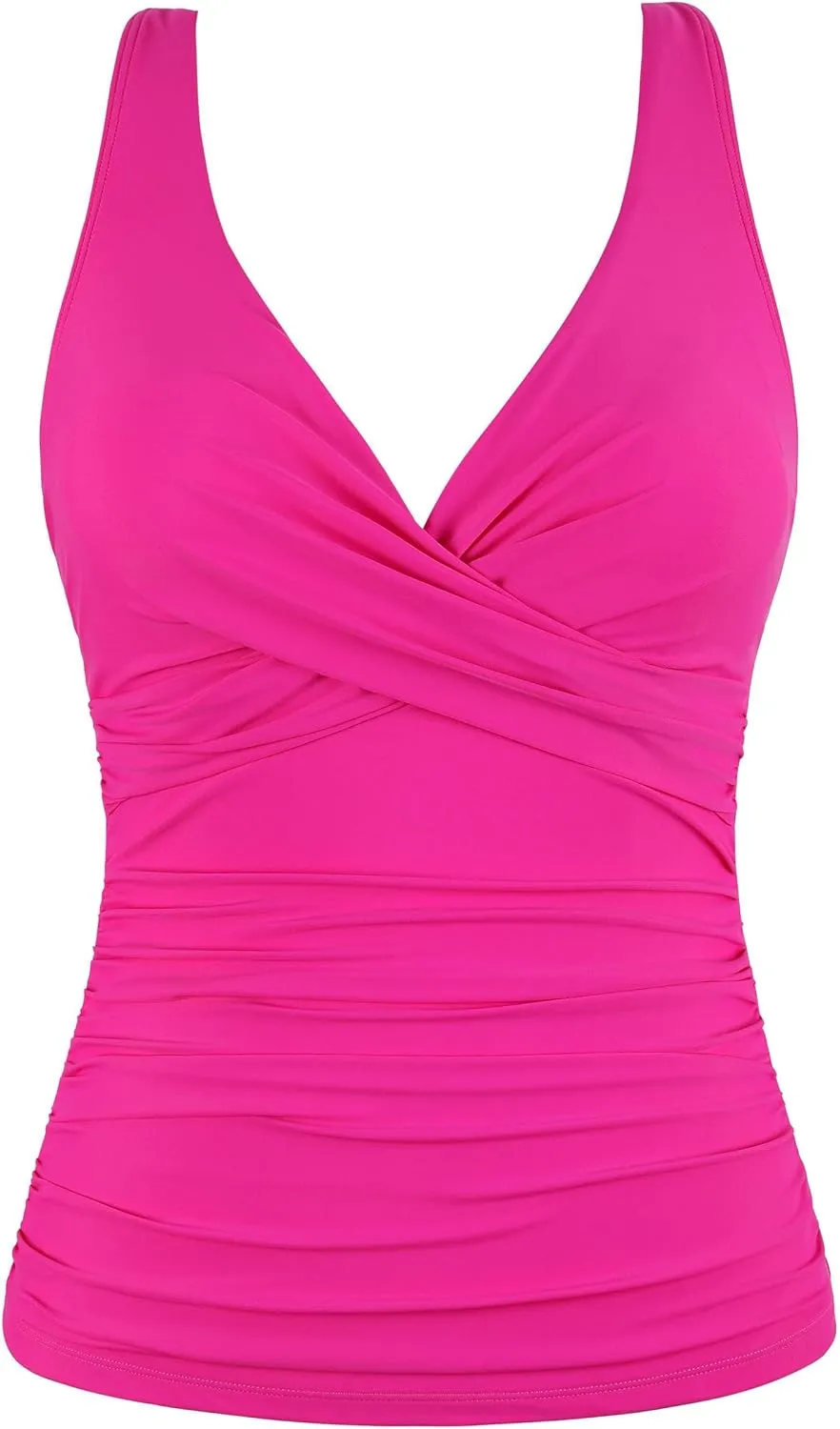 Firpearl Women Underwire Tankini Top Only Twist V Neck Swimsuits for Big Busted Ruched Tummy Control Bathing Suits Top