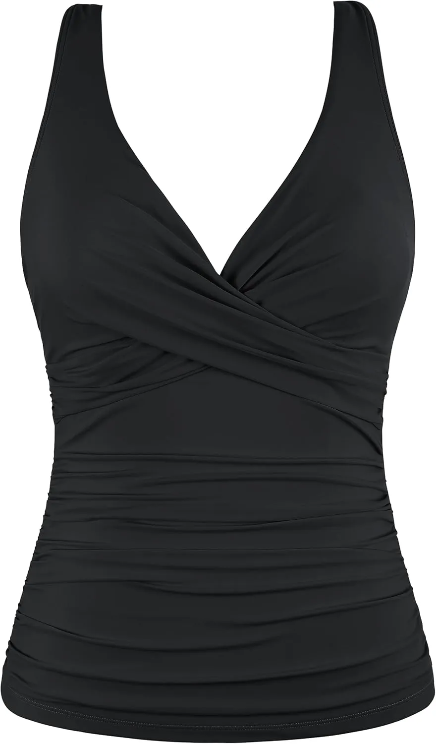 Firpearl Women Underwire Tankini Top Only Twist V Neck Swimsuits for Big Busted Ruched Tummy Control Bathing Suits Top