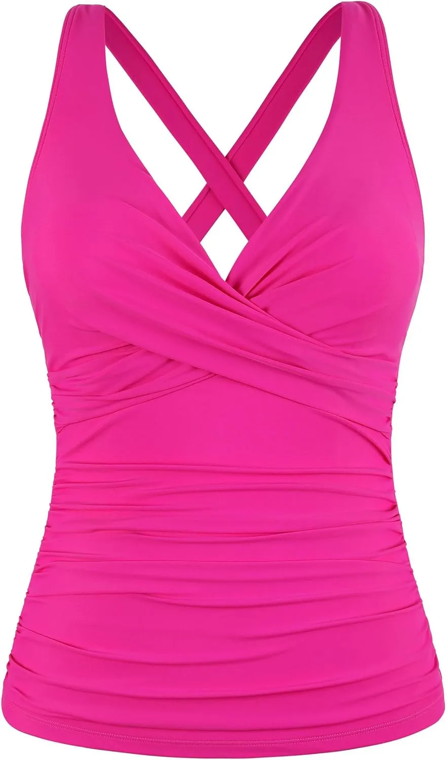 Firpearl Women Underwire Tankini Top Only Twist V Neck Swimsuits for Big Busted Ruched Tummy Control Bathing Suits Top