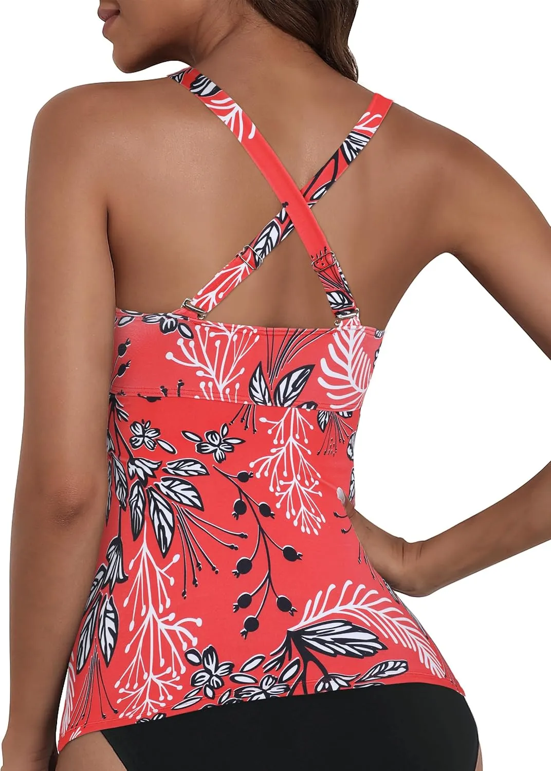 Firpearl Women Underwire Tankini Top Only Twist V Neck Swimsuits for Big Busted Ruched Tummy Control Bathing Suits Top