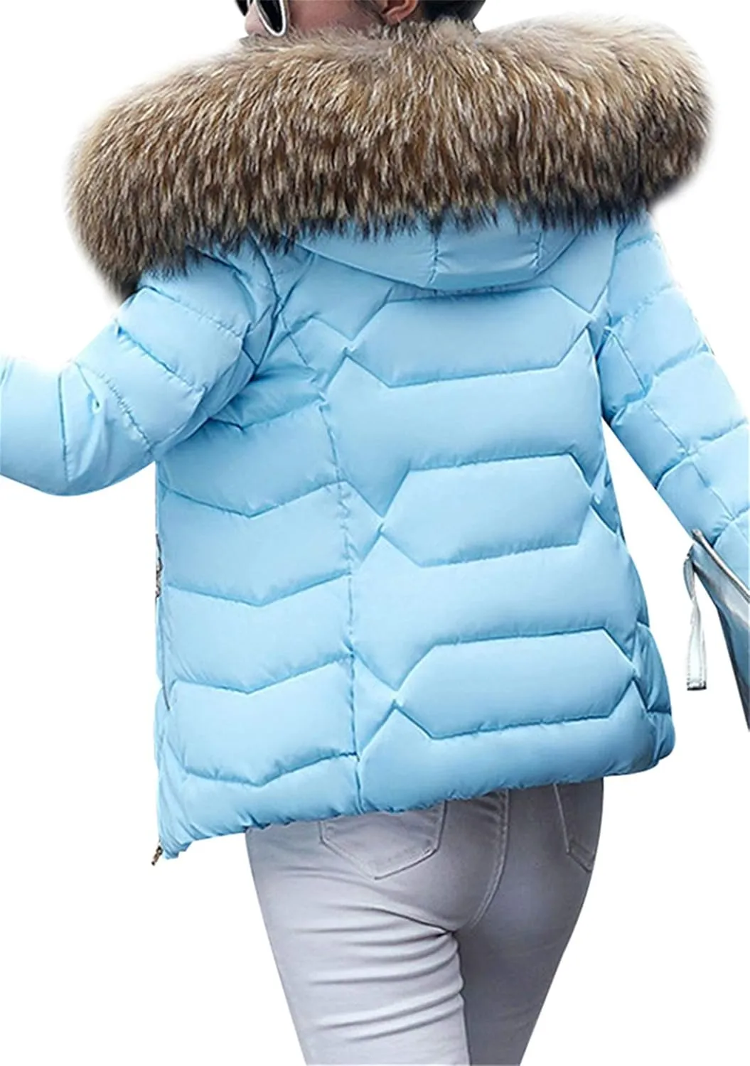 FLITAY Womens Long Sleeve Thicken Down Jacket Quilted Warm Parka Jackets With Faux Fur Hood