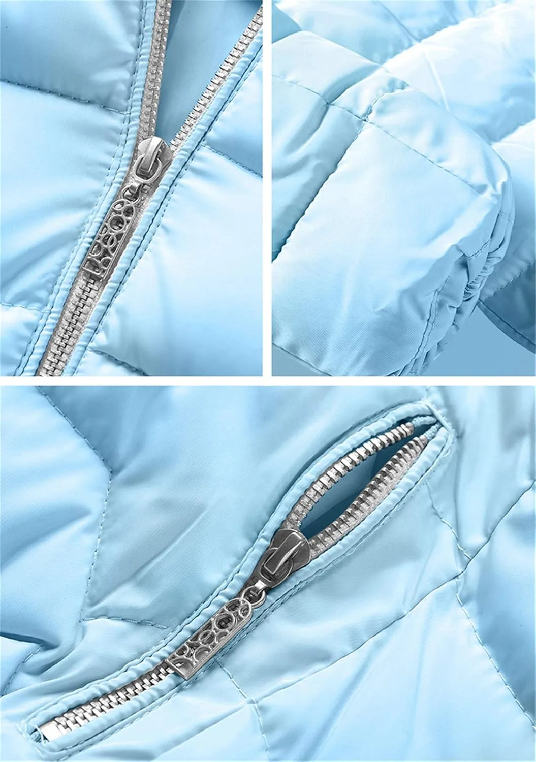 FLITAY Womens Long Sleeve Thicken Down Jacket Quilted Warm Parka Jackets With Faux Fur Hood