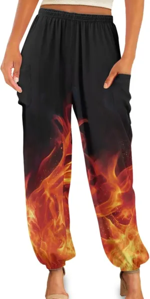 Forchrinse Red Galaxy Nebula Harem Pants for Women High Wiasted Flowy Yoga Jogger Loose Comfy Palazzo Pants Plus Size