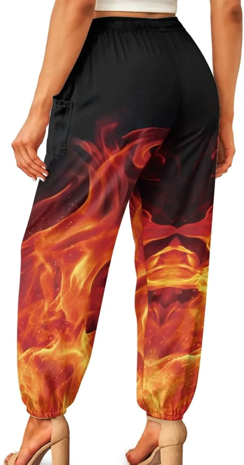 Forchrinse Red Galaxy Nebula Harem Pants for Women High Wiasted Flowy Yoga Jogger Loose Comfy Palazzo Pants Plus Size