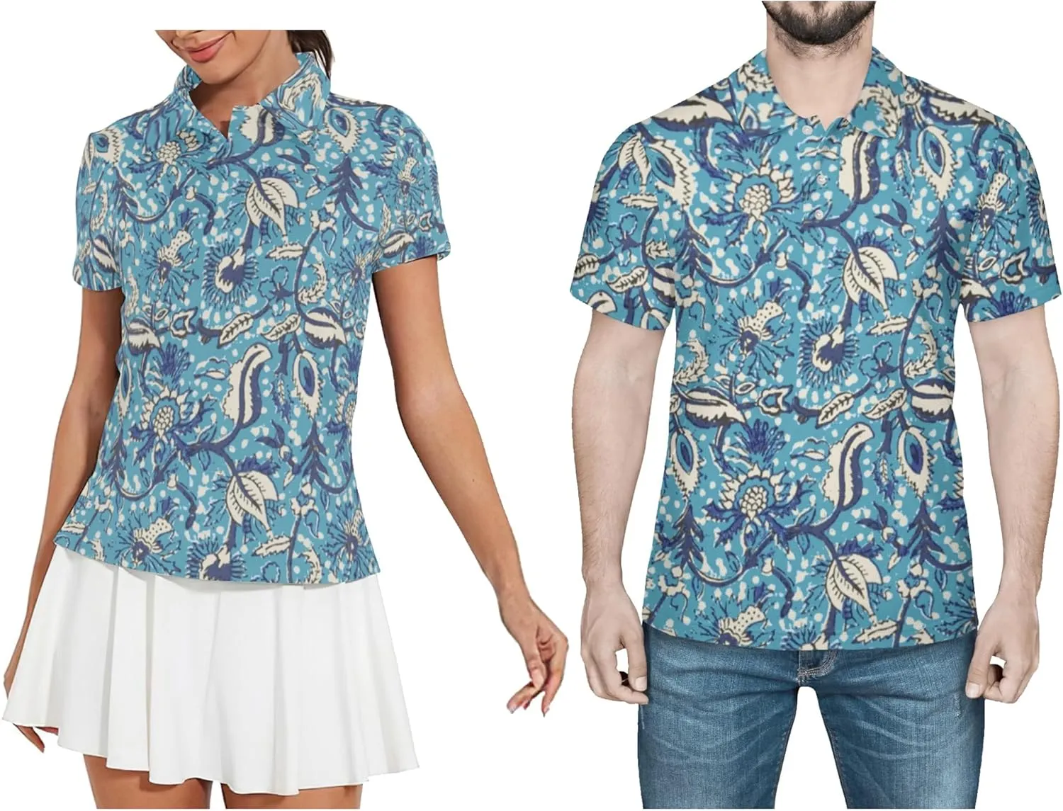 Funny Couple Golf Shirts,Matching Hawaiian Golf Shirt for Couple,Moisture Wicking Couple Polo Shirt for Men Women