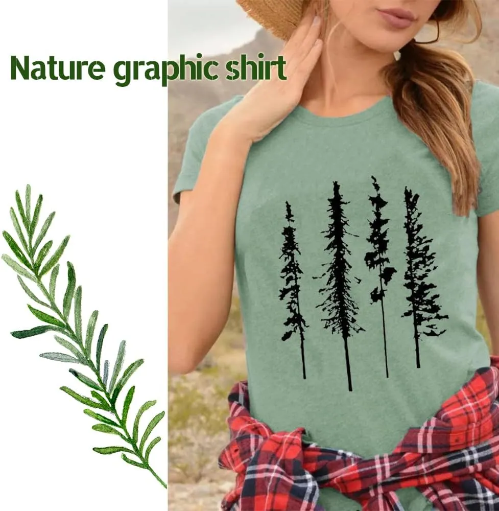Funny Graphic Women Skinny Pine Tree Shirt Summer Hiking Camping Athletic Tees Nature Casual Comfy Clothes