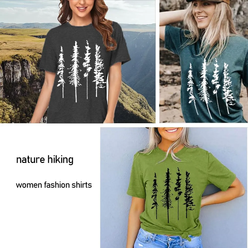 Funny Graphic Women Skinny Pine Tree Shirt Summer Hiking Camping Athletic Tees Nature Casual Comfy Clothes