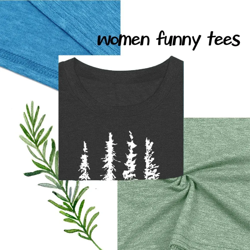 Funny Graphic Women Skinny Pine Tree Shirt Summer Hiking Camping Athletic Tees Nature Casual Comfy Clothes