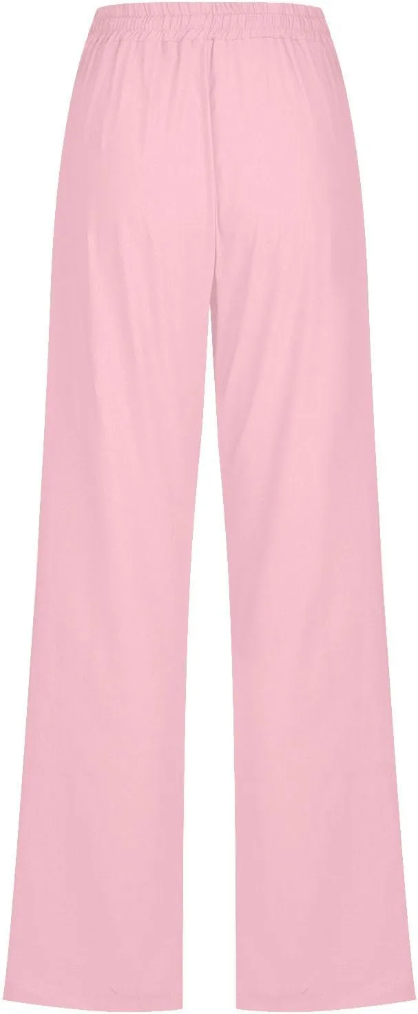 FZYLQY Womens Cotton Linen Pants Casual Drawstring Elastic High Waist Straight Leg Pants Loose Comfy Trousers with Pockets
