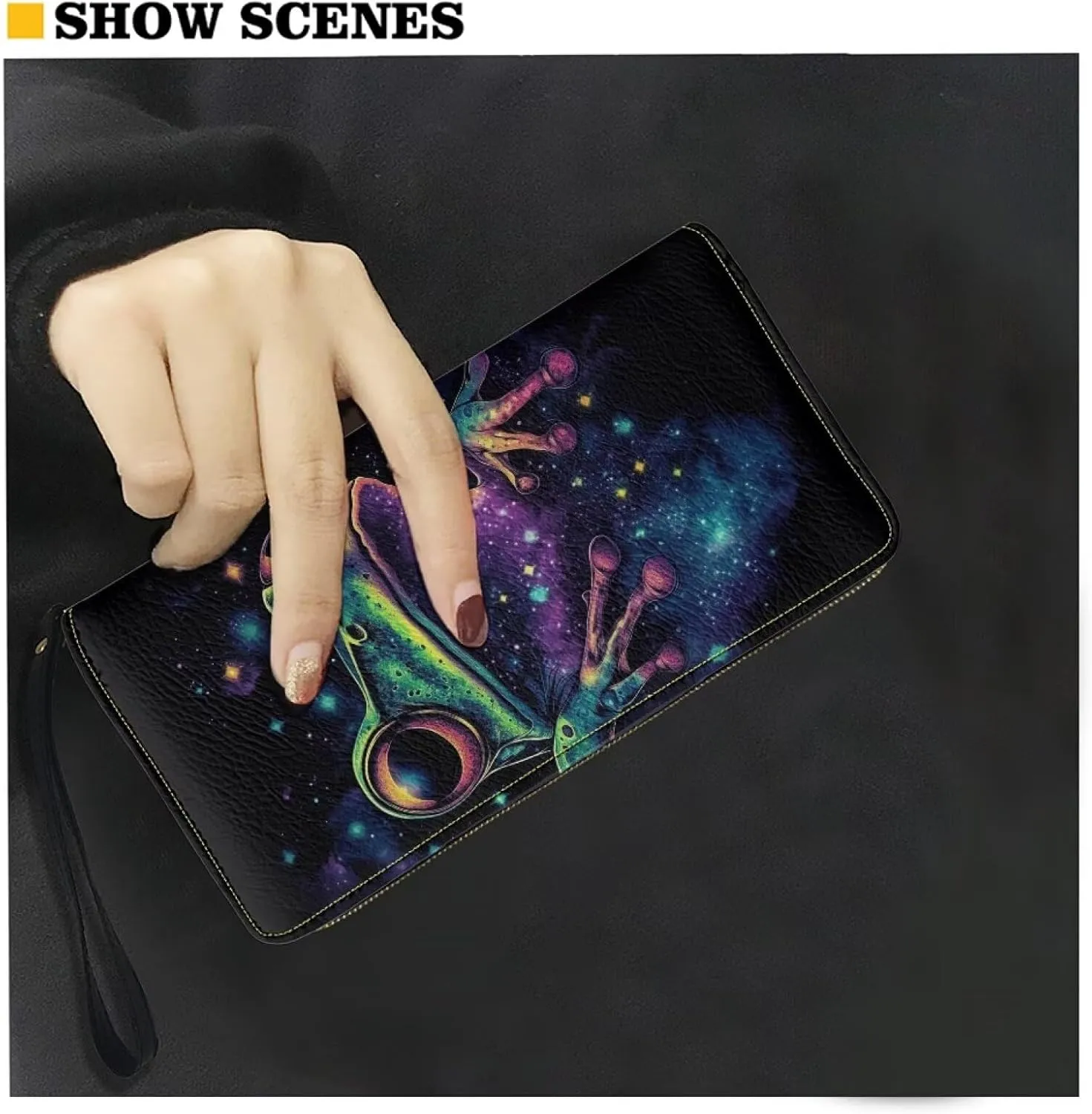 Galaxy Frog Wallet for Women Leather RFID Blocking Design Zip Around Card Holder Organizer Ladies Travel Clutch Wristlet