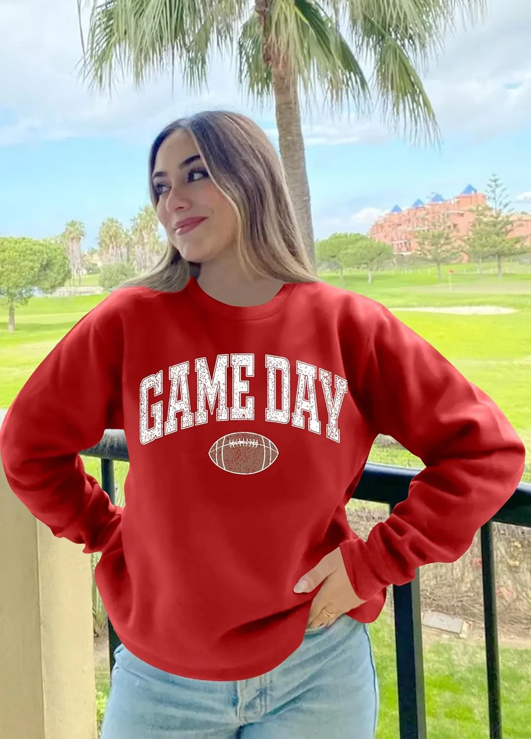 Game Day Sweatshirt Women Cute Football Graphic Pullover Shirt Football Season Long Sleeve Tops