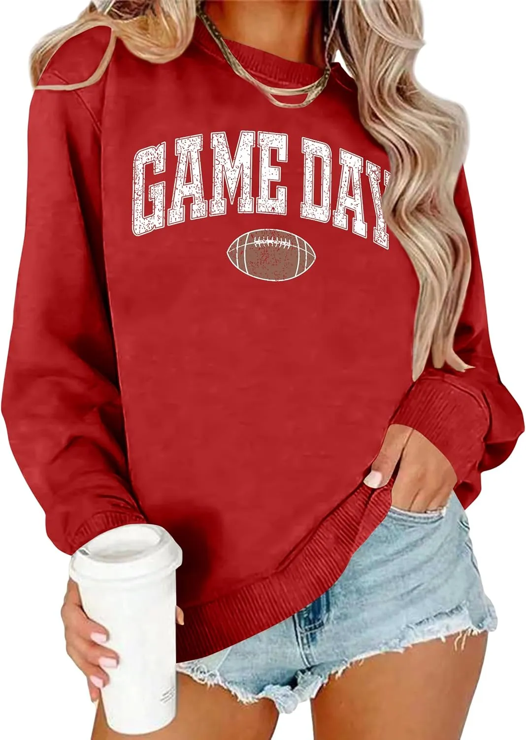 Game Day Sweatshirt Women Cute Football Graphic Pullover Shirt Football Season Long Sleeve Tops