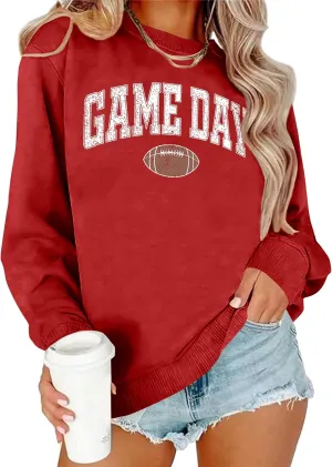 Game Day Sweatshirt Women Cute Football Graphic Pullover Shirt Football Season Long Sleeve Tops