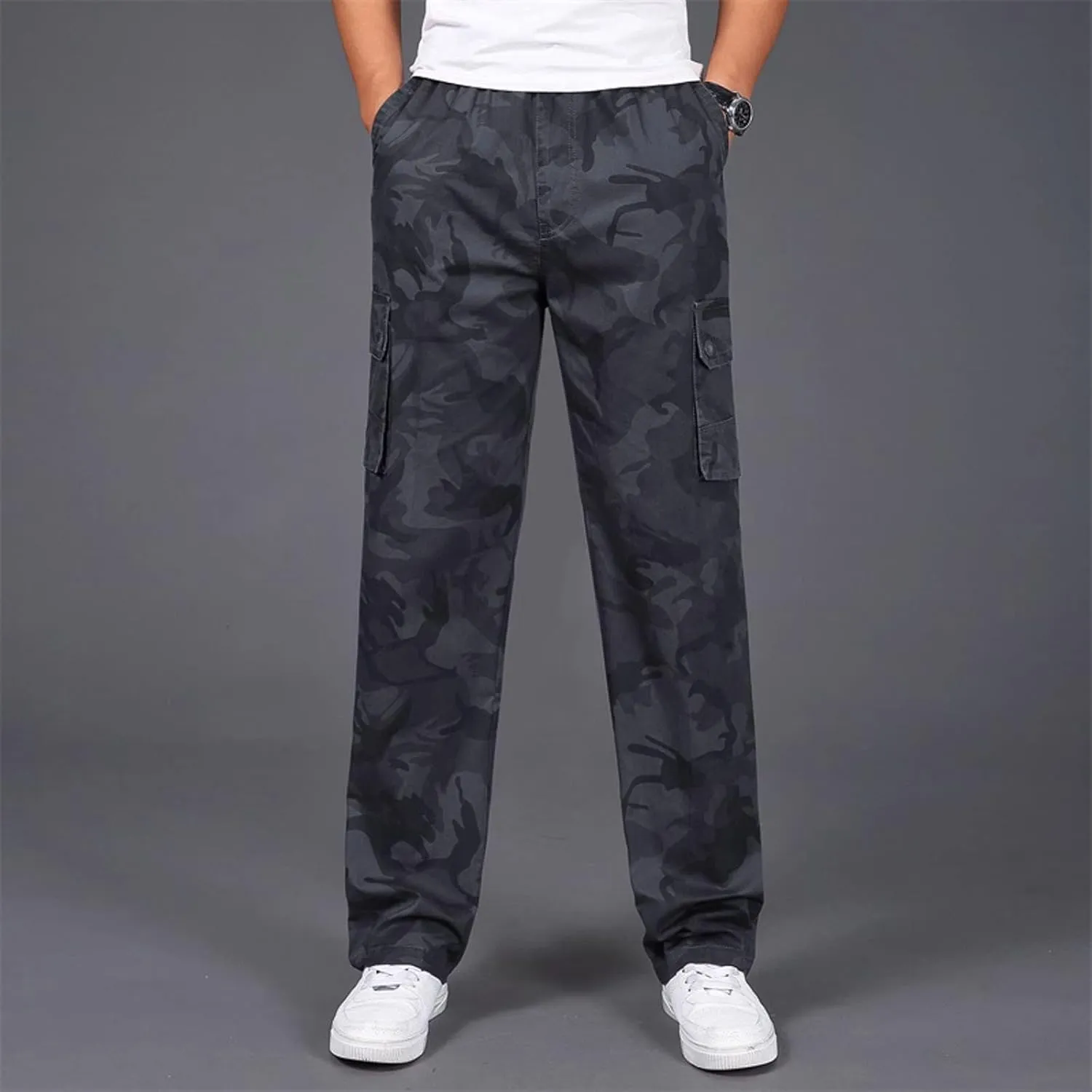 GIERIDUC Men's Fleece Cargo Sweatpants Big and Tall Cargo Pants for Men Half Long Half Short Pants Mens Wide Corduroy Pants