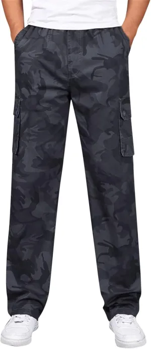 GIERIDUC Men's Fleece Cargo Sweatpants Big and Tall Cargo Pants for Men Half Long Half Short Pants Mens Wide Corduroy Pants