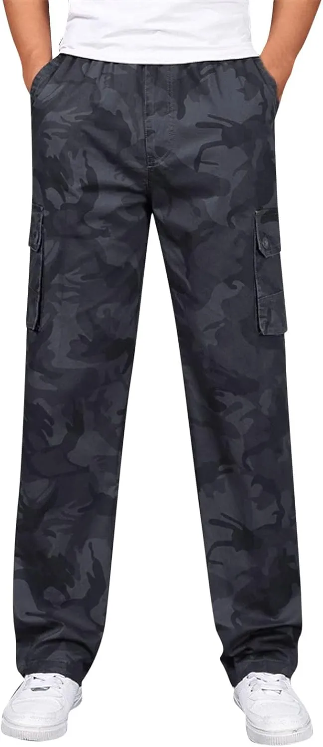 GIERIDUC Men's Fleece Cargo Sweatpants Big and Tall Cargo Pants for Men Half Long Half Short Pants Mens Wide Corduroy Pants