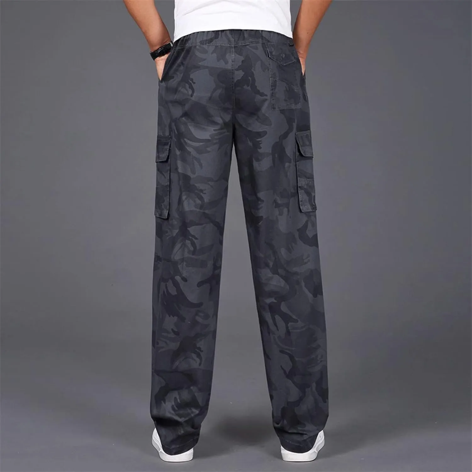 GIERIDUC Men's Fleece Cargo Sweatpants Big and Tall Cargo Pants for Men Half Long Half Short Pants Mens Wide Corduroy Pants