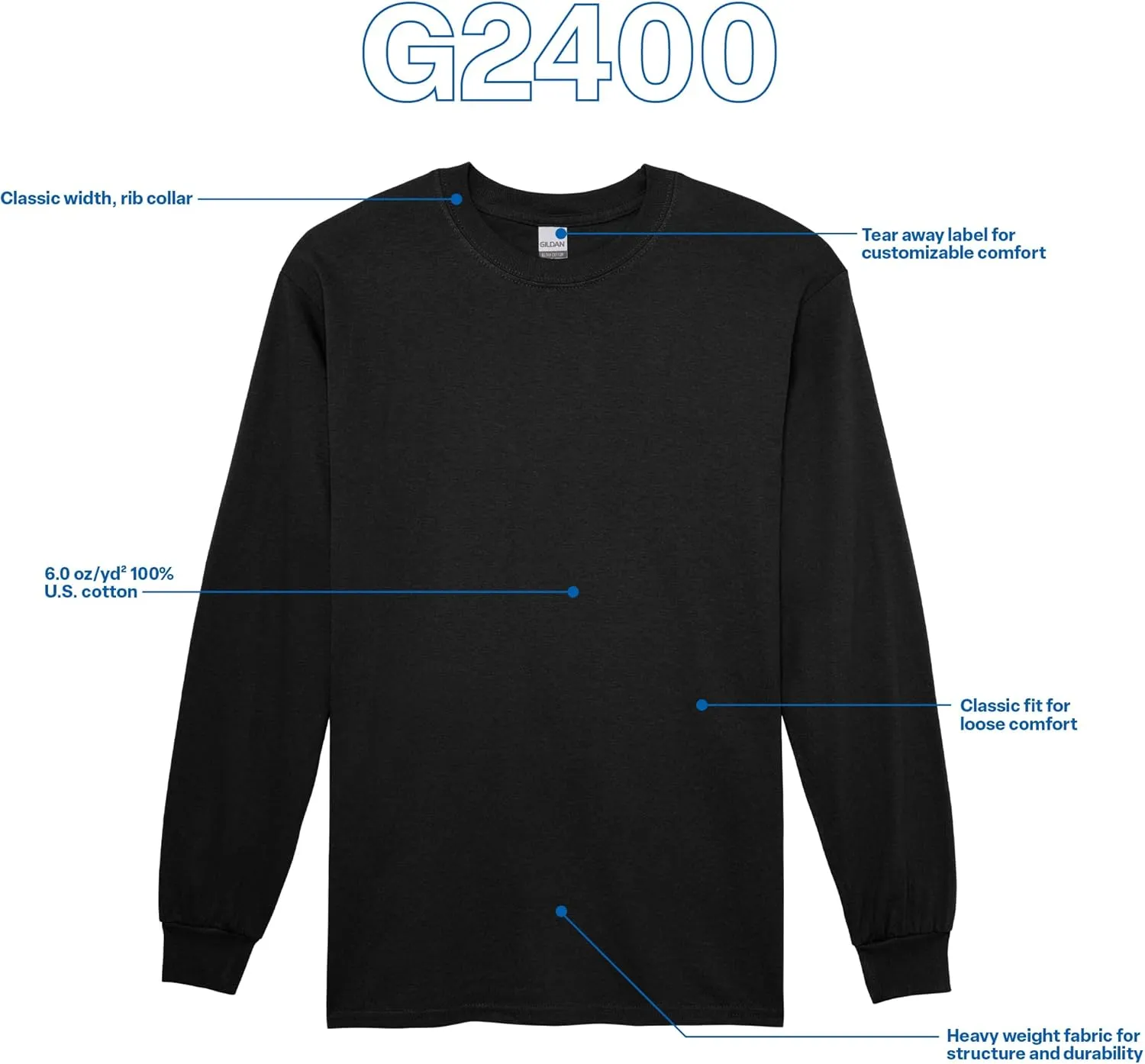 Gildan Unisex Adult Ultra Cotton Long Sleeve T-Shirt, Style G2400, Multipack