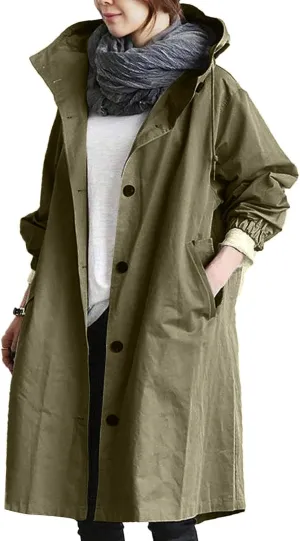 GOKKILRW Rain Jackets for Women Lightweight Hooded Long Raincoat Outdoor Breathable Waterproof Trench Coats with Pockets