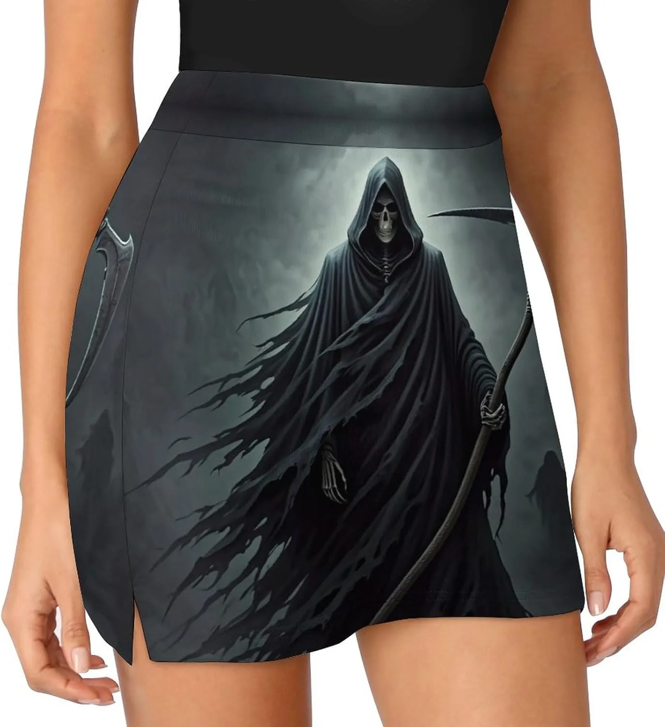 Grim Reaper Women's Mini Tennis Skirt with Shorts Underneath Athletic Workout Cute Skorts