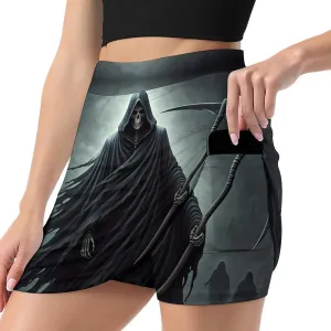 Grim Reaper Women's Mini Tennis Skirt with Shorts Underneath Athletic Workout Cute Skorts