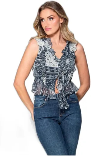 GUESS Women's Sleeveless Rossella Ruffle Top